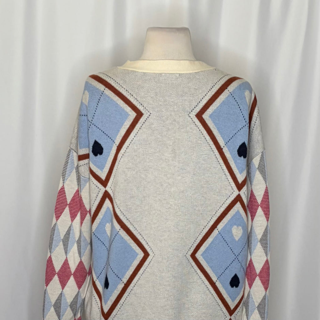 Anthropologie MAEVE Argyle Hardware Cardigan Sweater Heart Print Knitwear XS