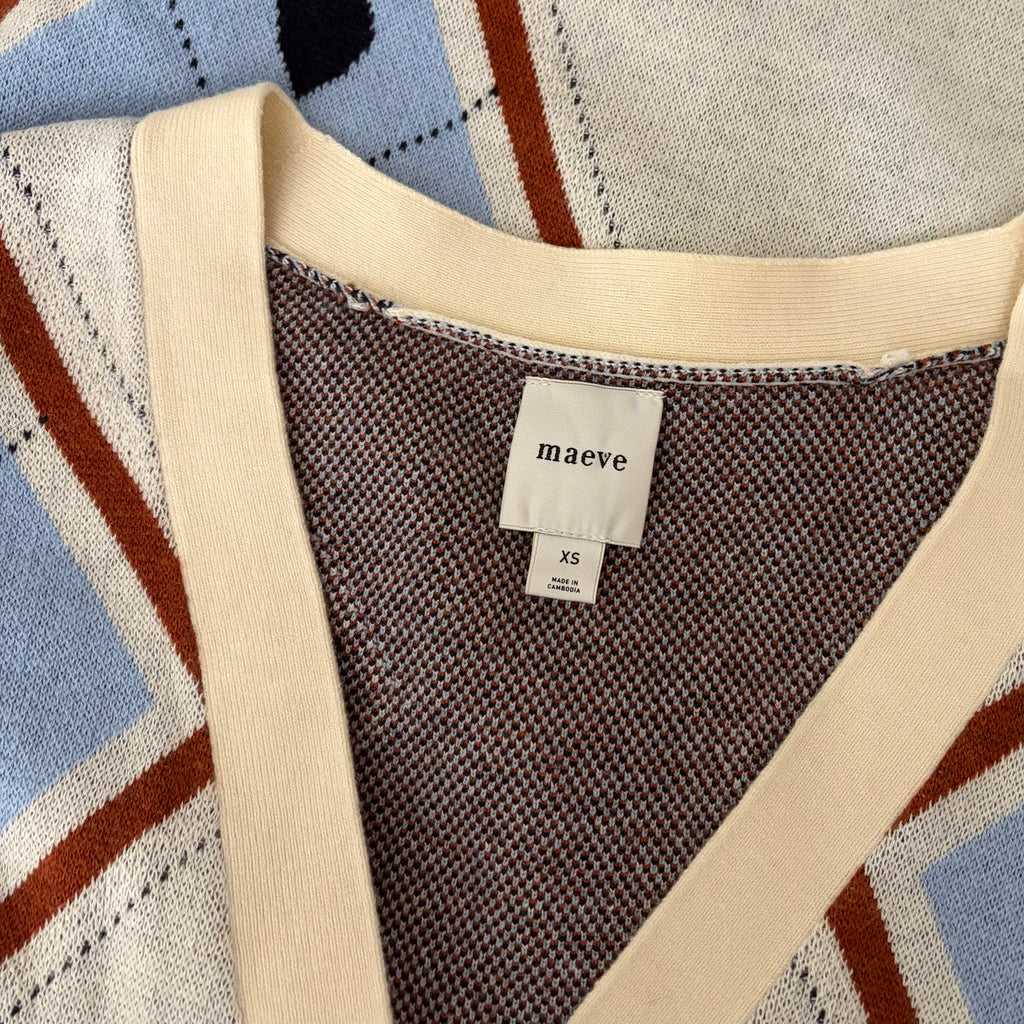 Anthropologie MAEVE Argyle Hardware Cardigan Sweater Heart Print Knitwear XS