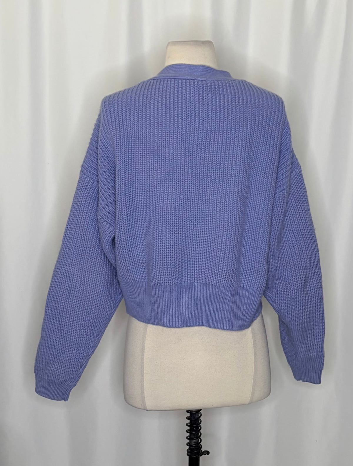 ZARA Cropped Shaker Knit Cardigan Sweater Blue Purple Button Front Medium