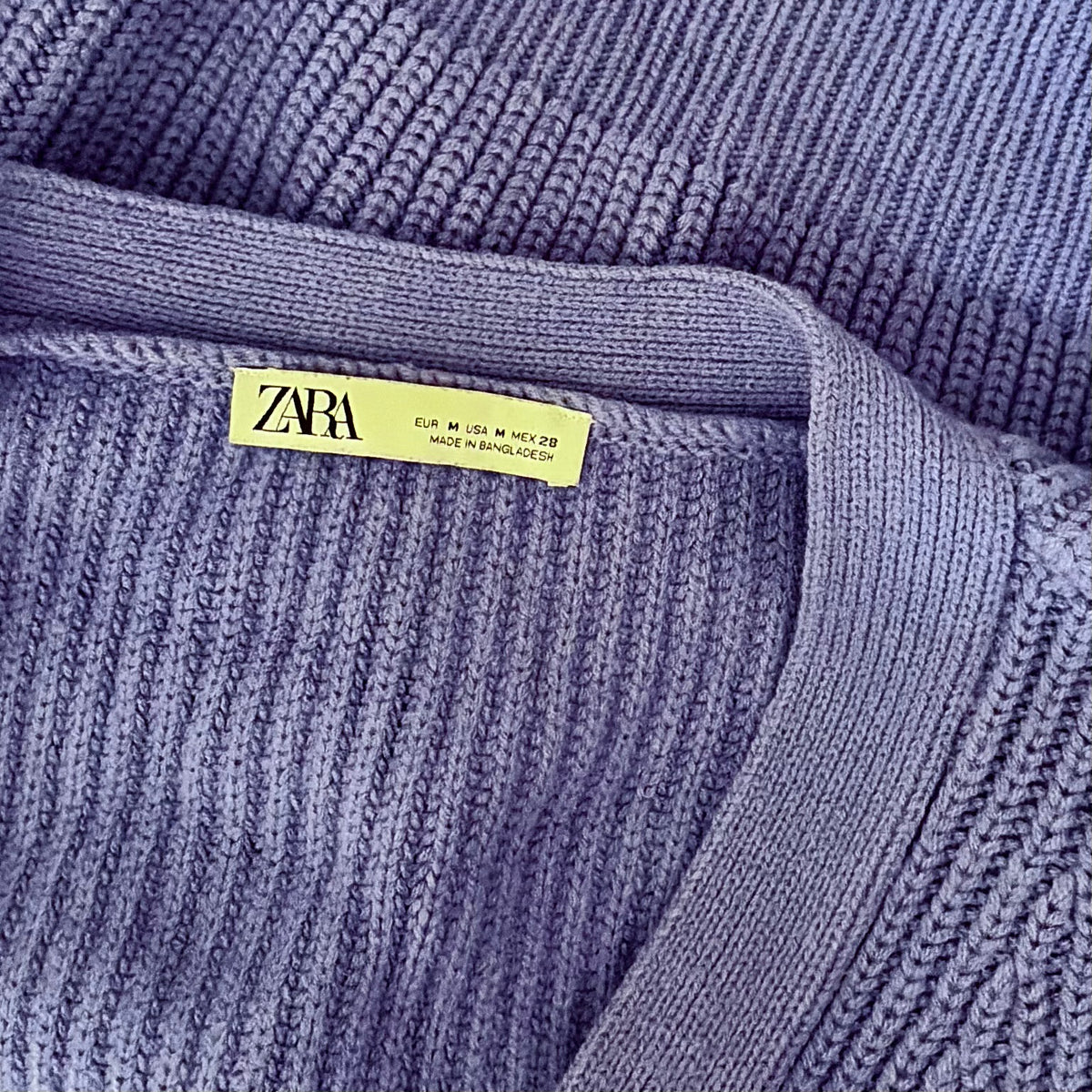 ZARA Cropped Shaker Knit Cardigan Sweater Blue Purple Button Front Medium