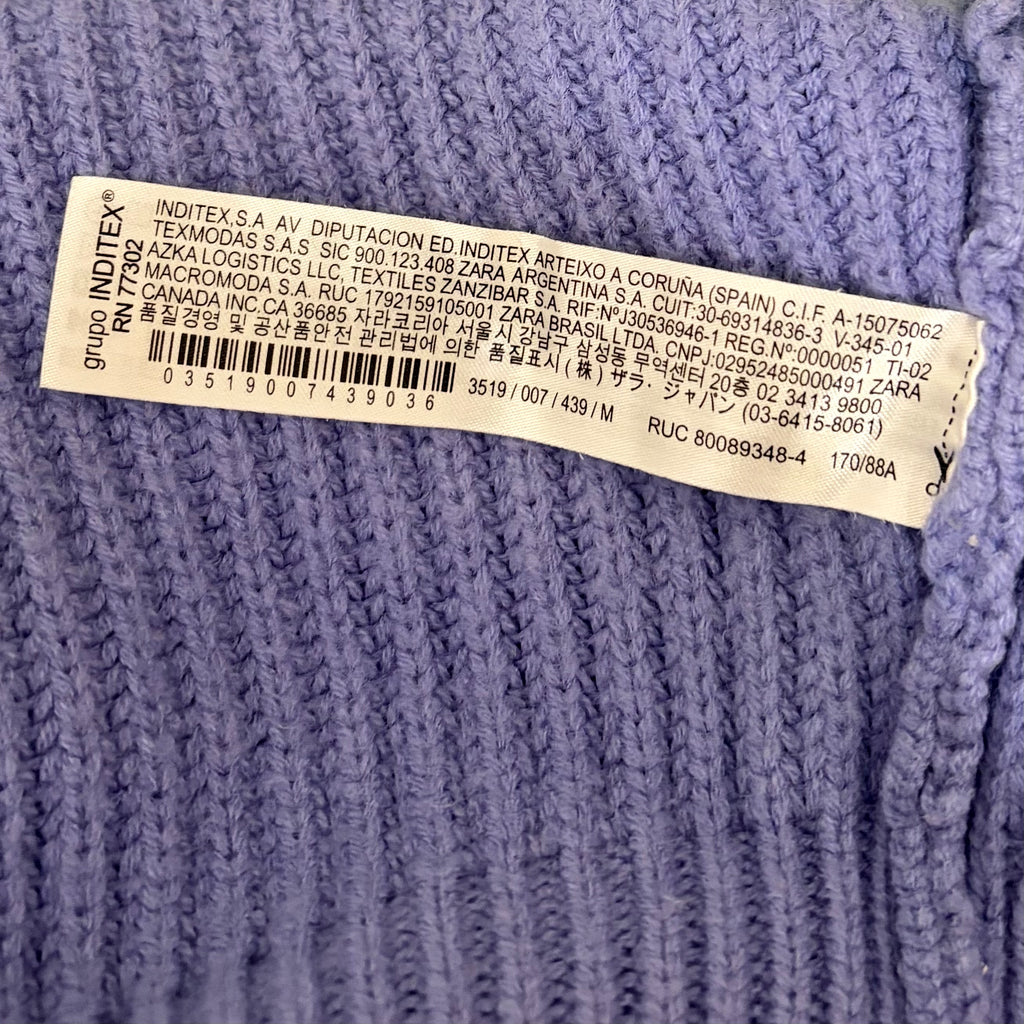 ZARA Cropped Shaker Knit Cardigan Sweater Blue Purple Button Front Medium