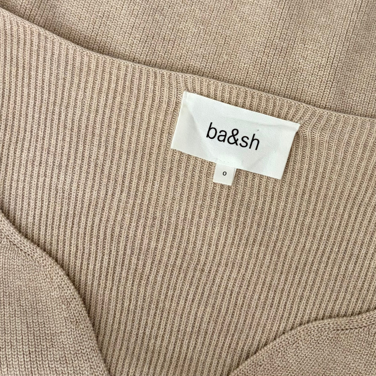 BA&SH Harris Puff Sleeve Wool Blend Rib V-Neck Sweater Solid Beige Knit X-Small