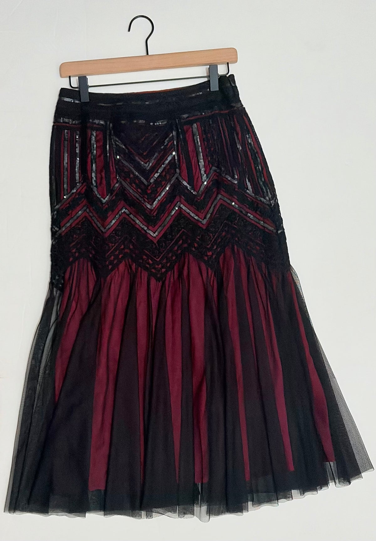 Anthropologie GEISHA DESIGNS Marlee Sequin Lace Tulle Midi Skirt Size 6