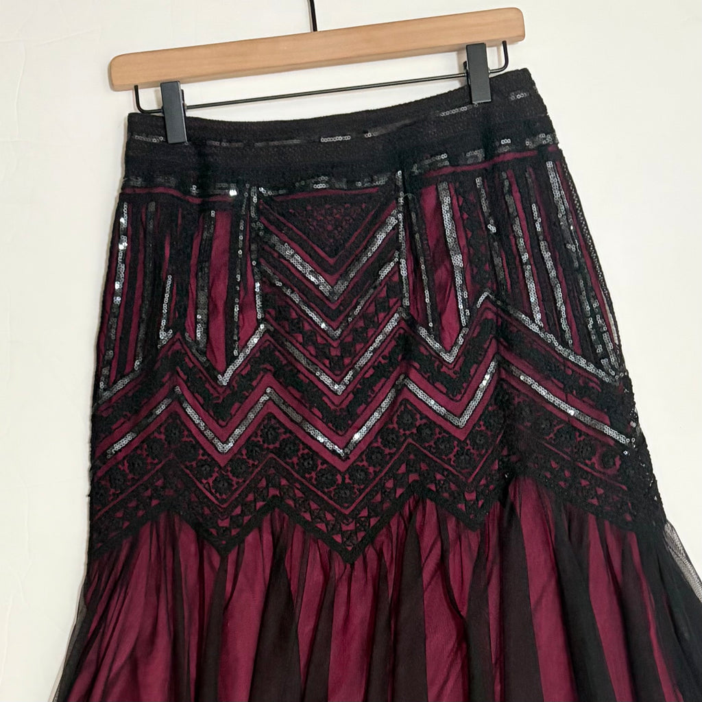Anthropologie GEISHA DESIGNS Marlee Sequin Lace Tulle Midi Skirt Size 6