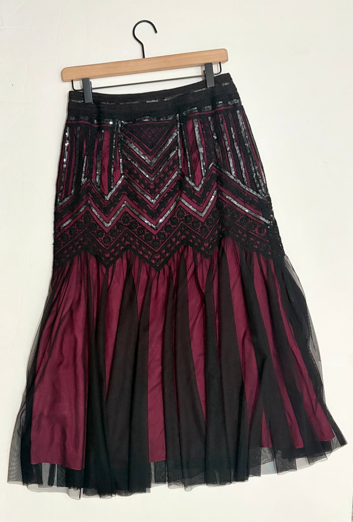 Anthropologie GEISHA DESIGNS Marlee Sequin Lace Tulle Midi Skirt Size 6