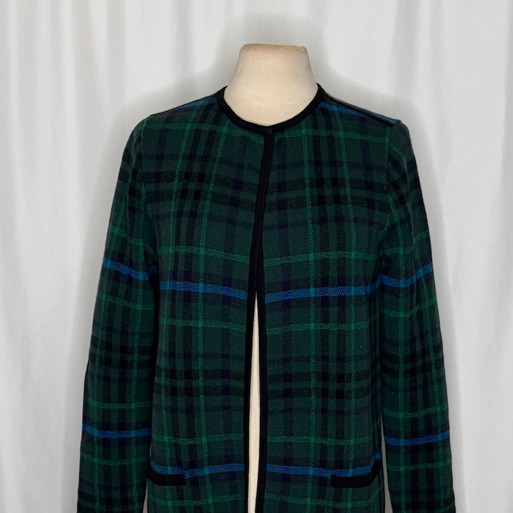 NWT TALBOTS Plaid Lambswool Blend Open Front Cardigan Sweater Knitwear Medium