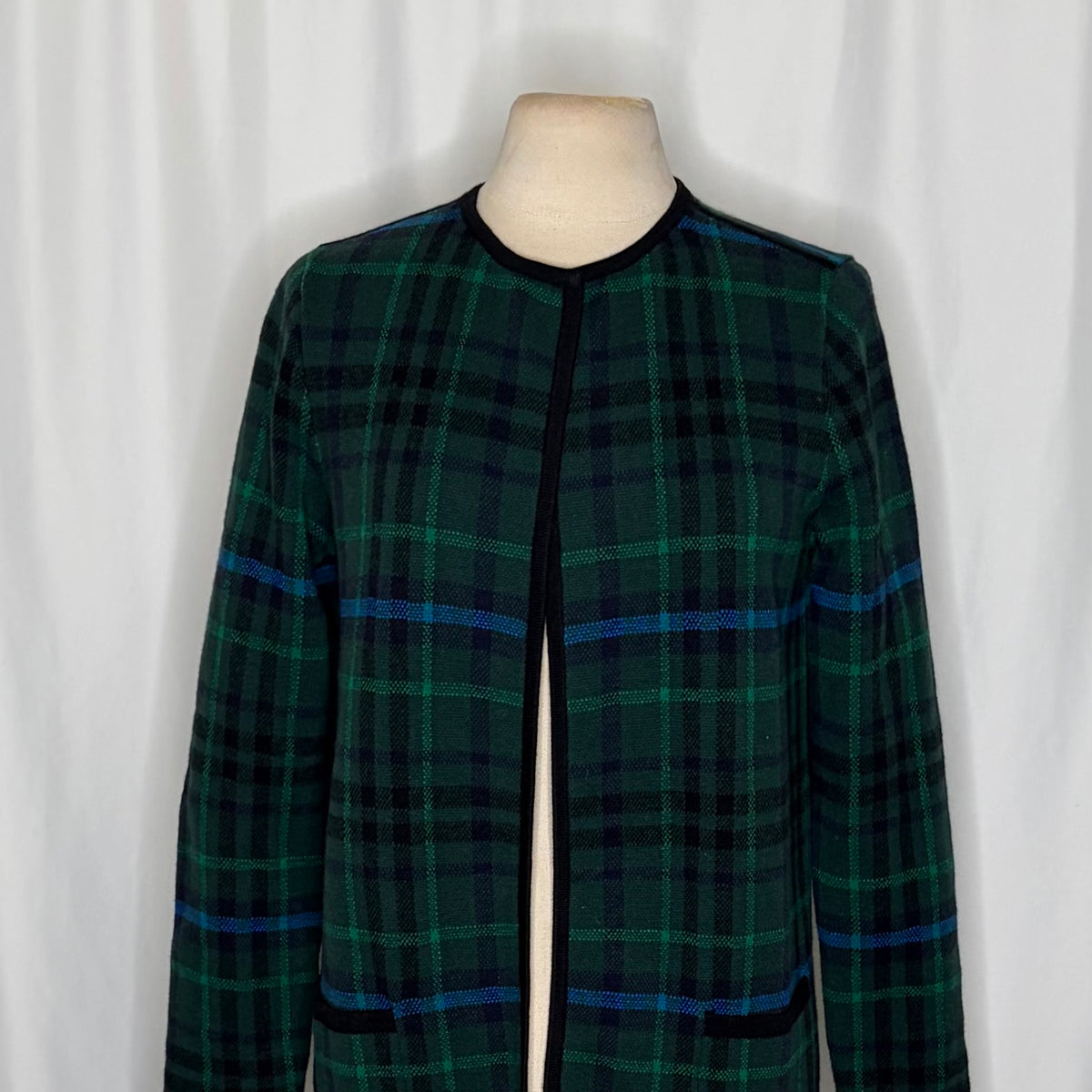 NWT TALBOTS Plaid Lambswool Blend Open Front Cardigan Sweater Knitwear Medium