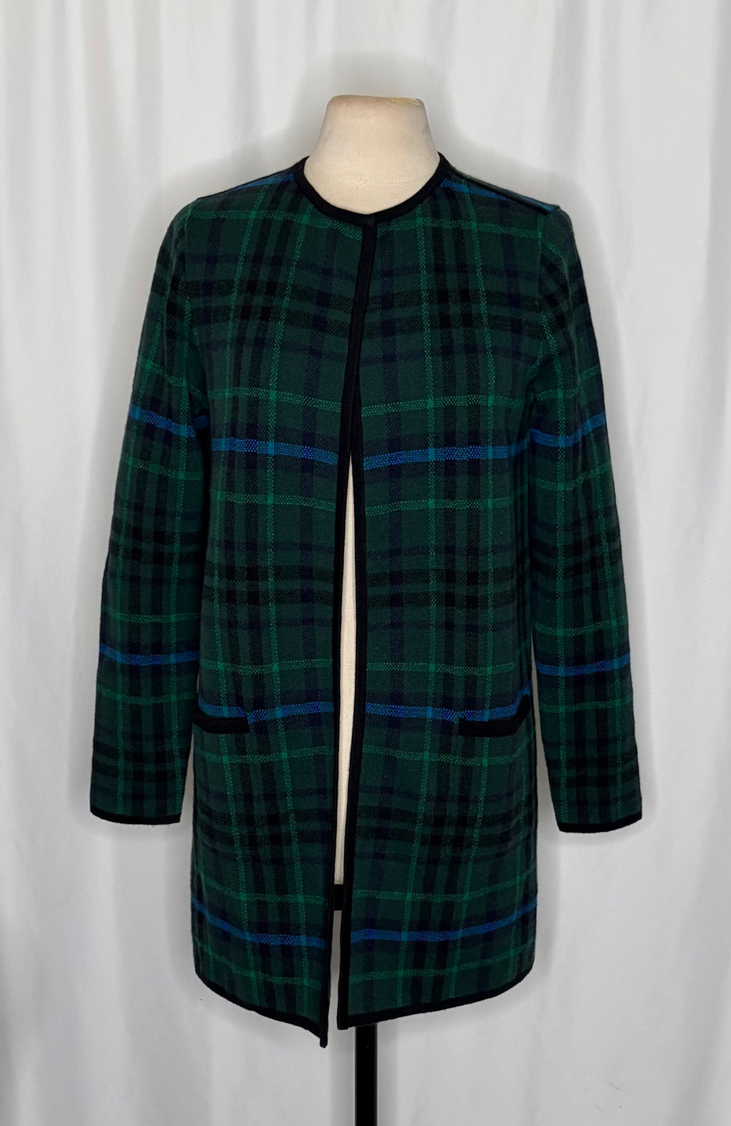 NWT TALBOTS Plaid Lambswool Blend Open Front Cardigan Sweater Knitwear Medium