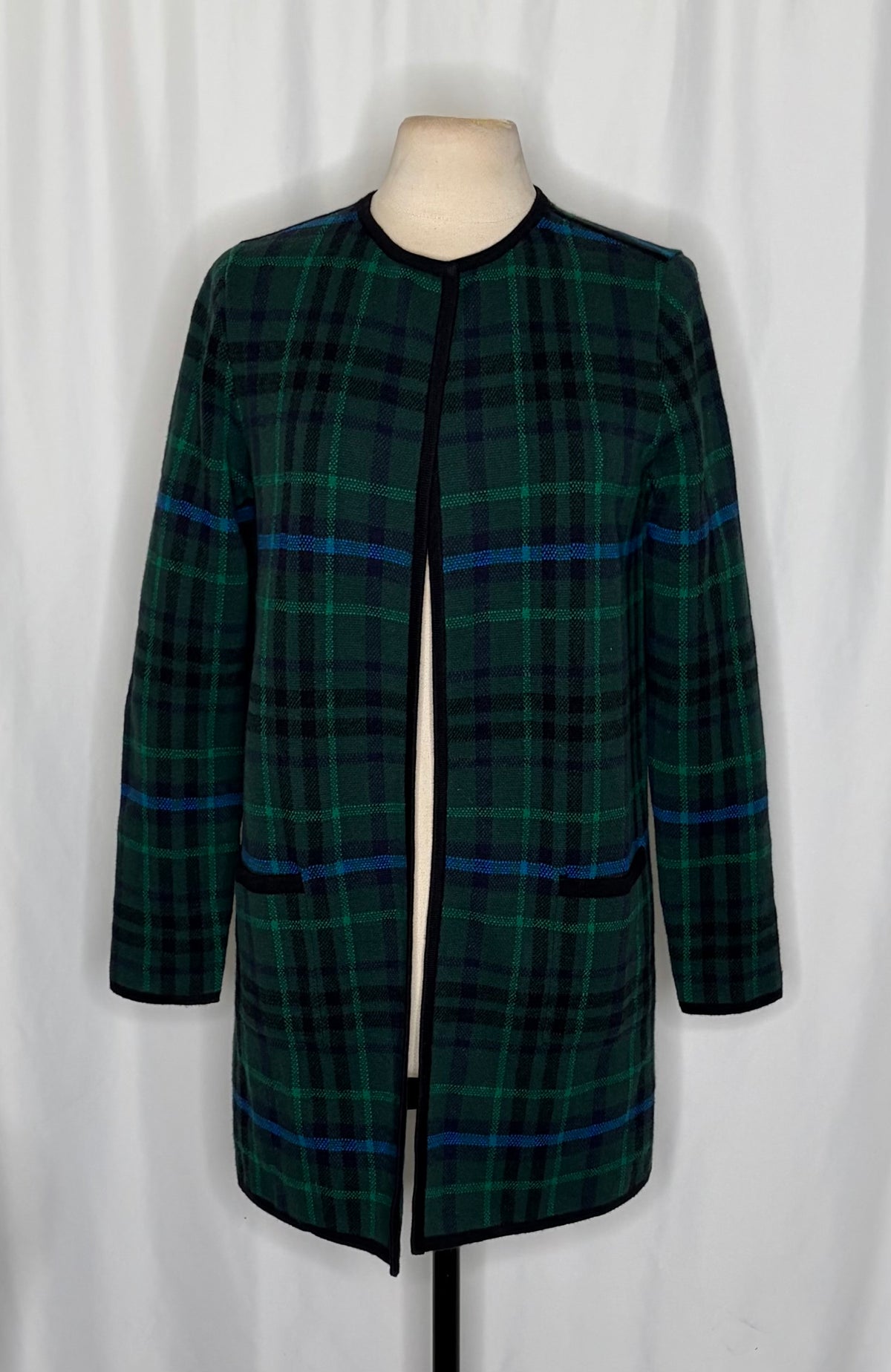 NWT TALBOTS Plaid Lambswool Blend Open Front Cardigan Sweater Knitwear Medium