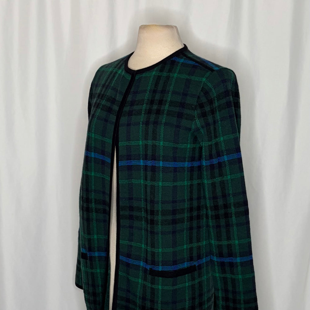 NWT TALBOTS Plaid Lambswool Blend Open Front Cardigan Sweater Knitwear Medium