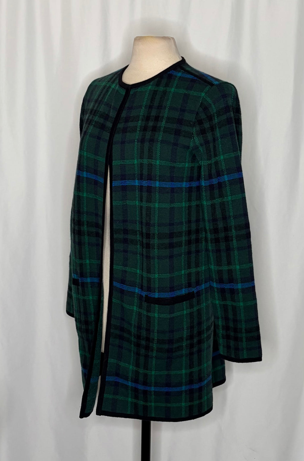 NWT TALBOTS Plaid Lambswool Blend Open Front Cardigan Sweater Knitwear Medium