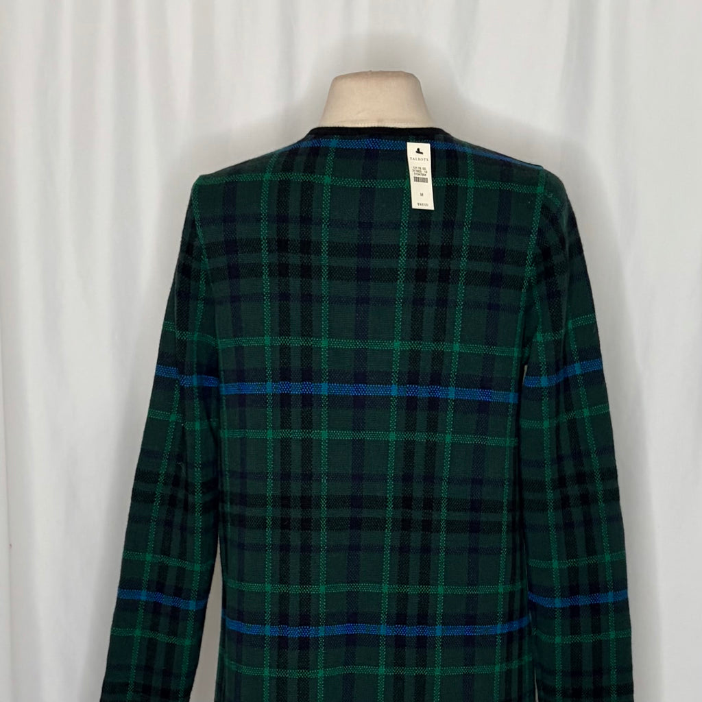 NWT TALBOTS Plaid Lambswool Blend Open Front Cardigan Sweater Knitwear Medium