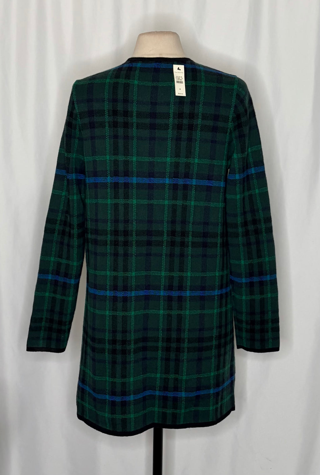 NWT TALBOTS Plaid Lambswool Blend Open Front Cardigan Sweater Knitwear Medium