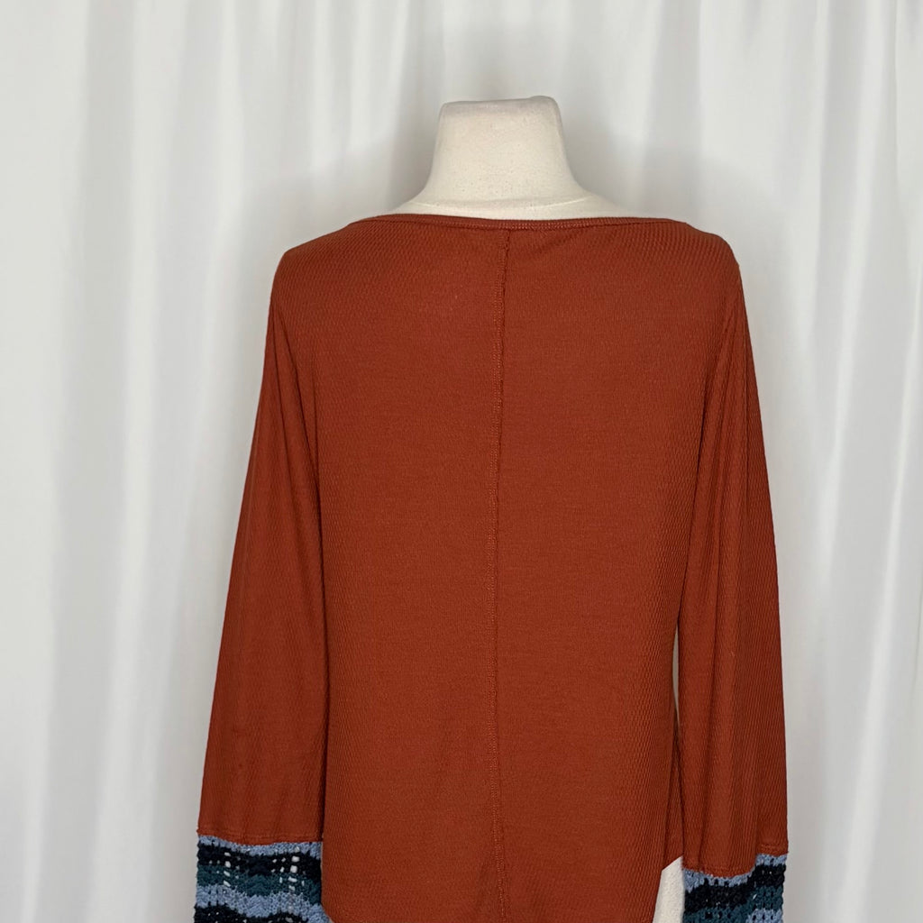Anthropologie PILCRO Crochet Cuffed Thermal Top Cedar Pullover Stripes Small