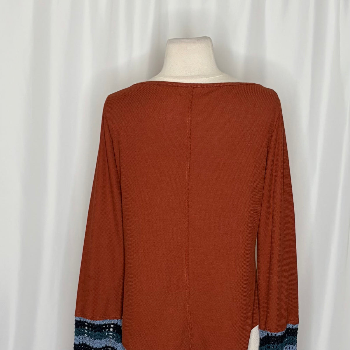 Anthropologie PILCRO Crochet Cuffed Thermal Top Cedar Pullover Stripes Small