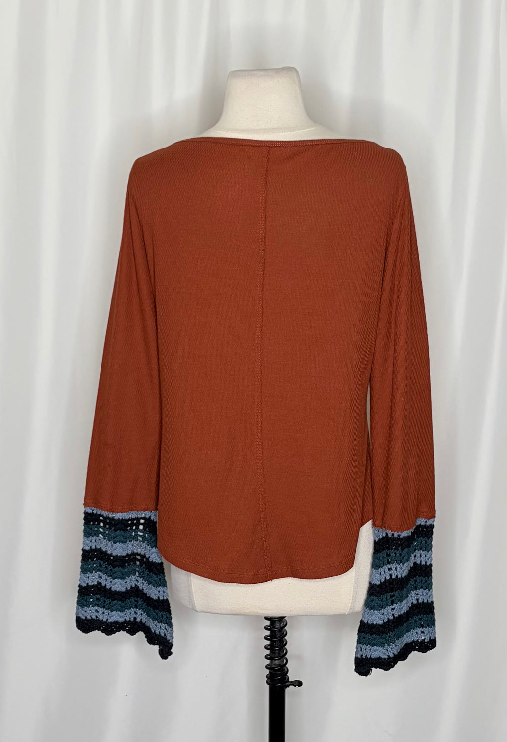 Anthropologie PILCRO Crochet Cuffed Thermal Top Cedar Pullover Stripes Small