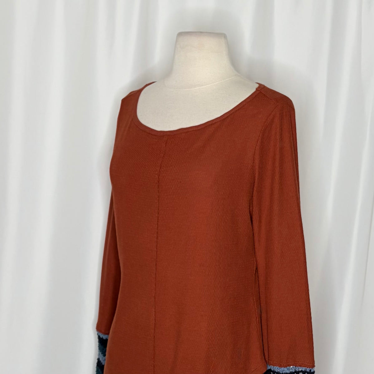 Anthropologie PILCRO Crochet Cuffed Thermal Top Cedar Pullover Stripes Small