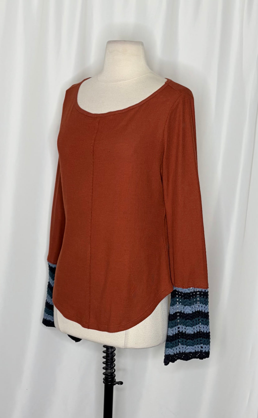 Anthropologie PILCRO Crochet Cuffed Thermal Top Cedar Pullover Stripes Small