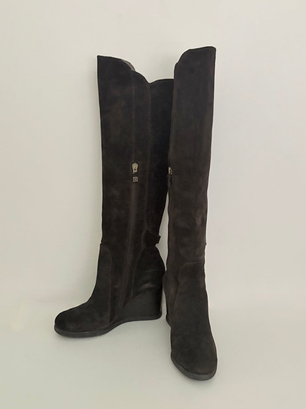 ALBERTO FERMANI Brown Suede Knee High Wedge Boots Italy Italian Size 37.5