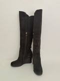 ALBERTO FERMANI Brown Suede Knee High Wedge Boots Italy Italian Size 37.5