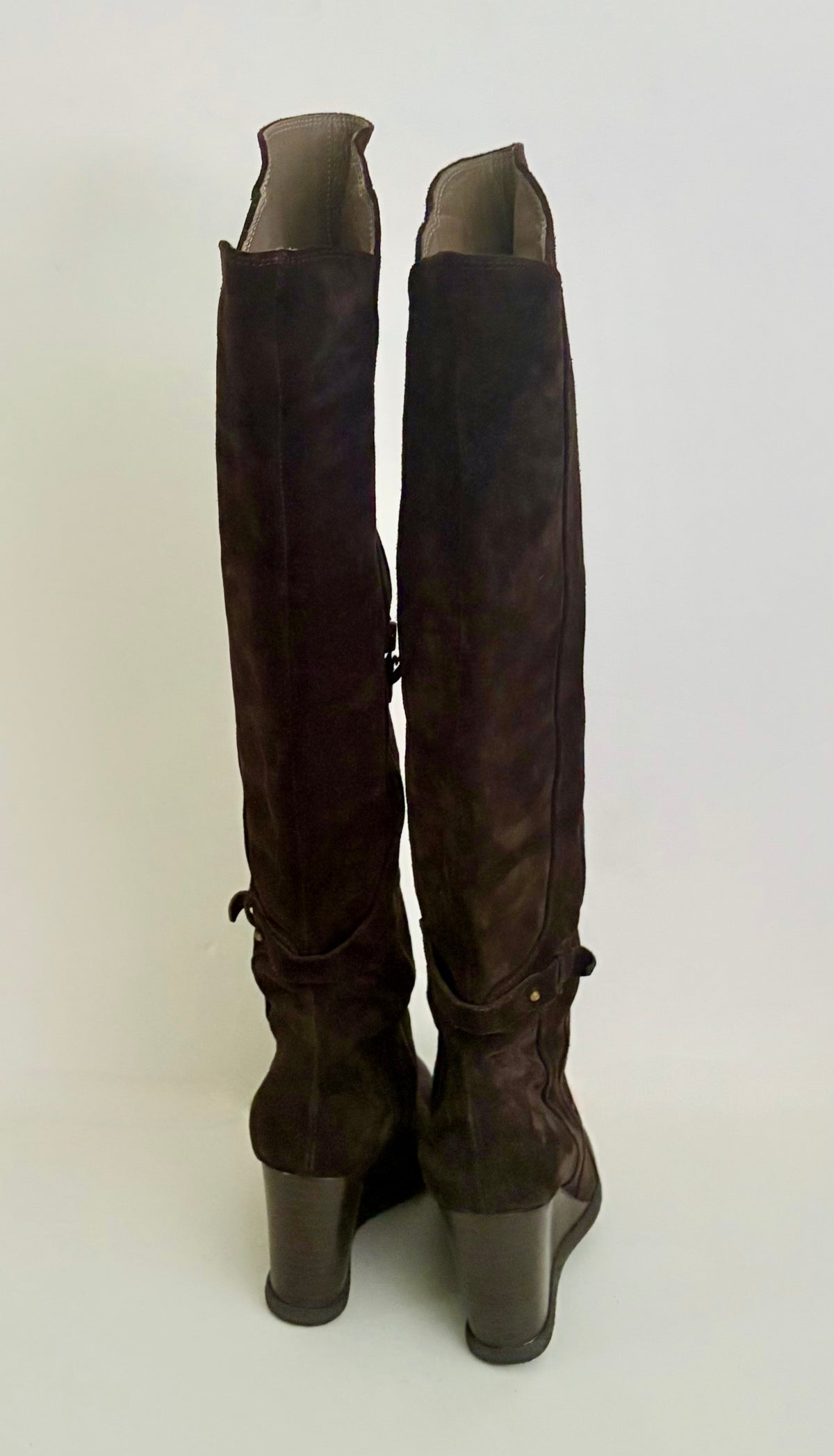 ALBERTO FERMANI Brown Suede Knee High Wedge Boots Italy Italian Size 37.5