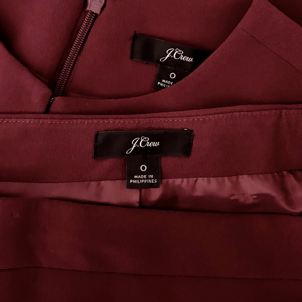 J. CREW 365 Crepe Cropped Top Pencil Skirt 2 Piece Set Skirt Burgundy Size 0