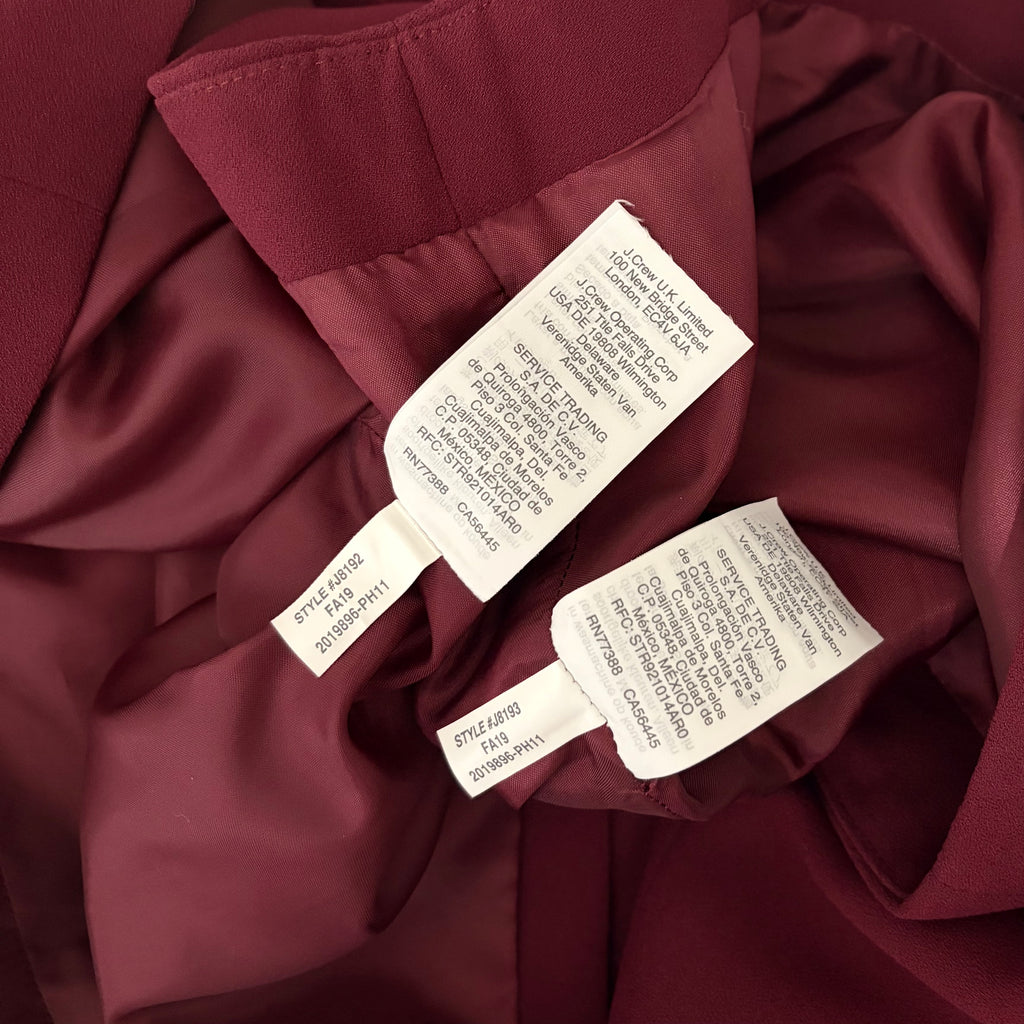 J. CREW 365 Crepe Cropped Top Pencil Skirt 2 Piece Set Skirt Burgundy Size 0