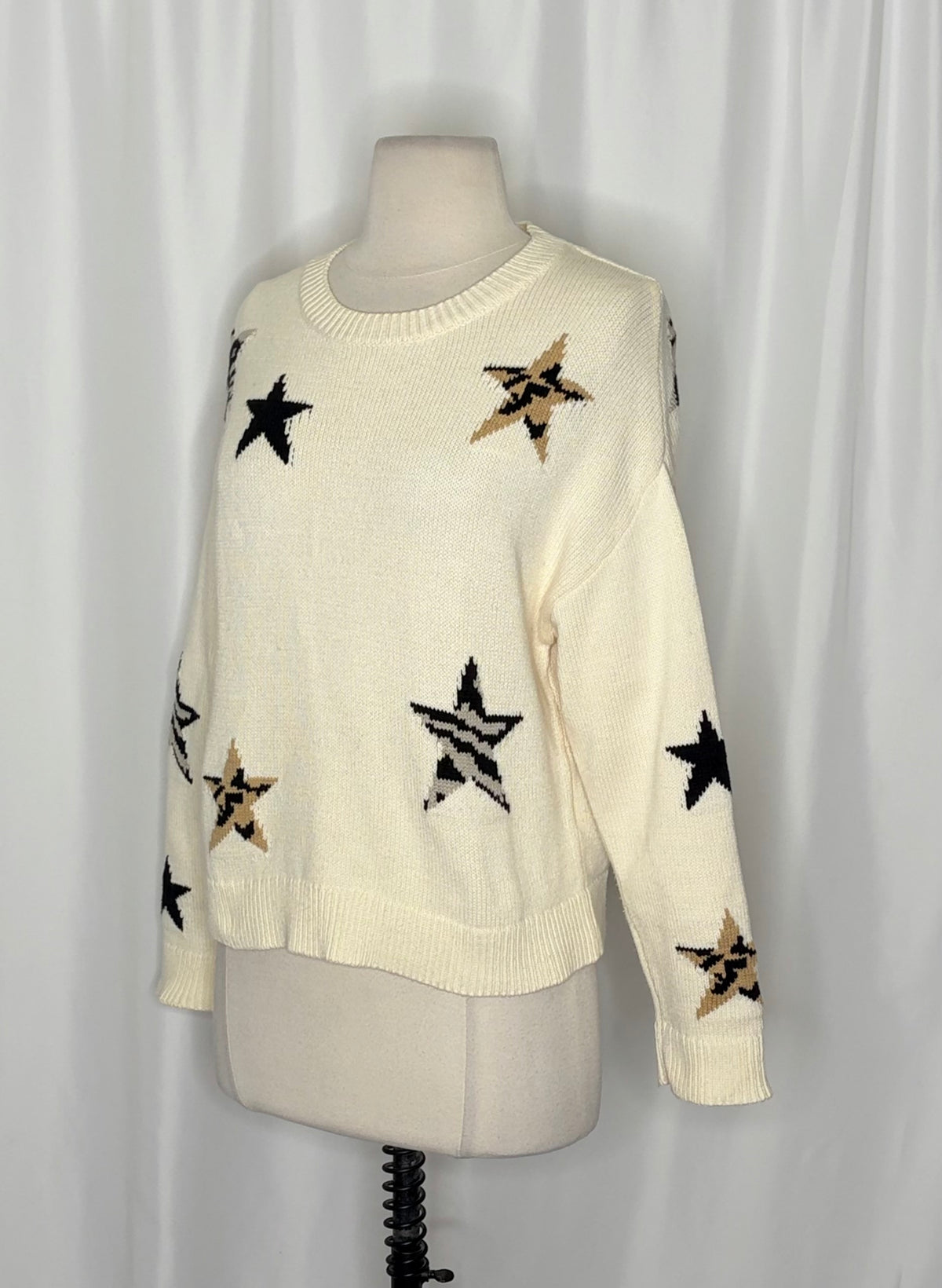 RAILS Perci Animal Star Sweater Ivory Black Camel Cotton Blend Knit X-Small
