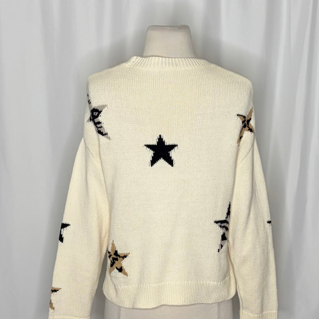RAILS Perci Animal Star Sweater Ivory Black Camel Cotton Blend Knit X-Small
