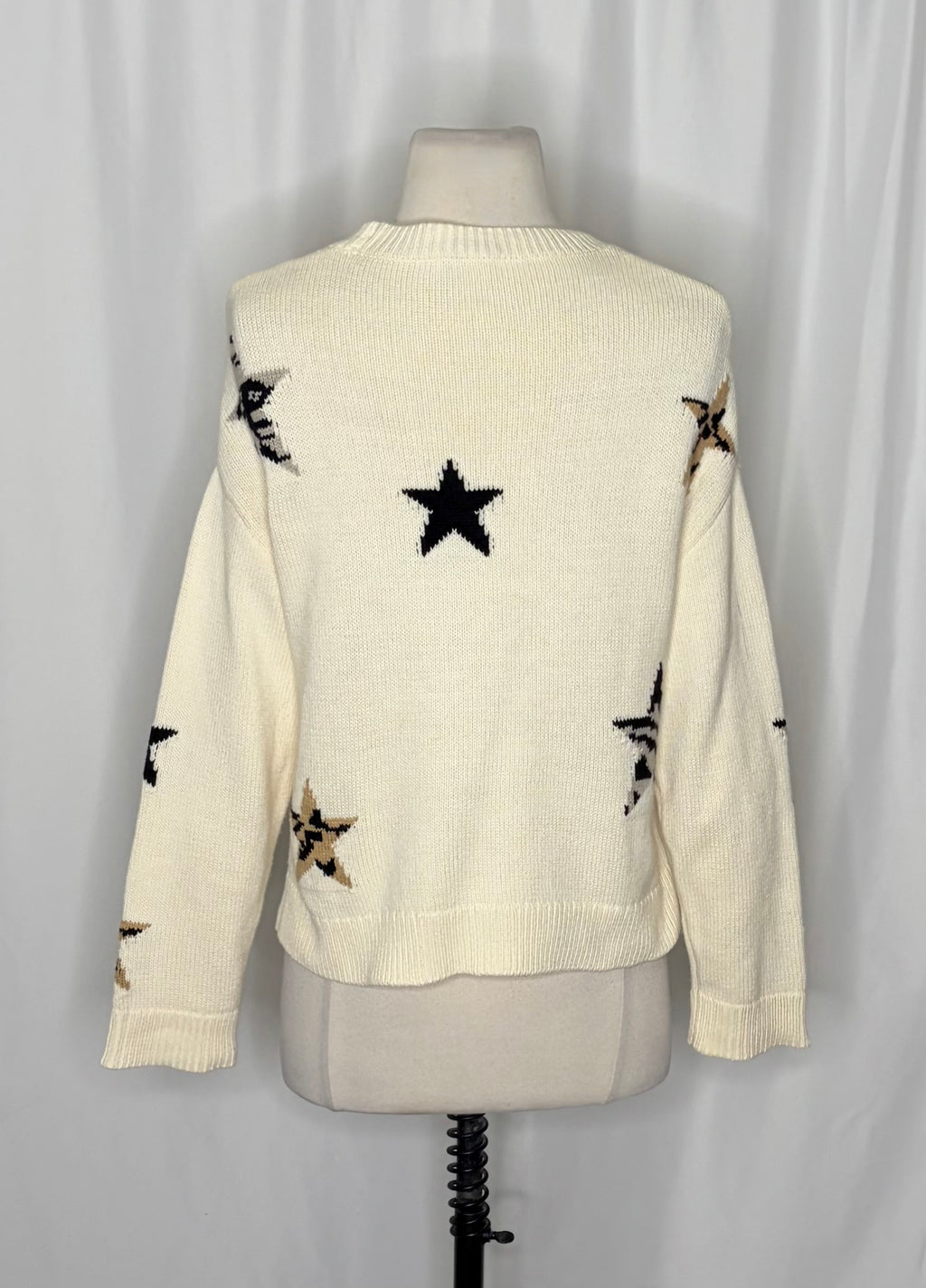 RAILS Perci Animal Star Sweater Ivory Black Camel Cotton Blend Knit X-Small