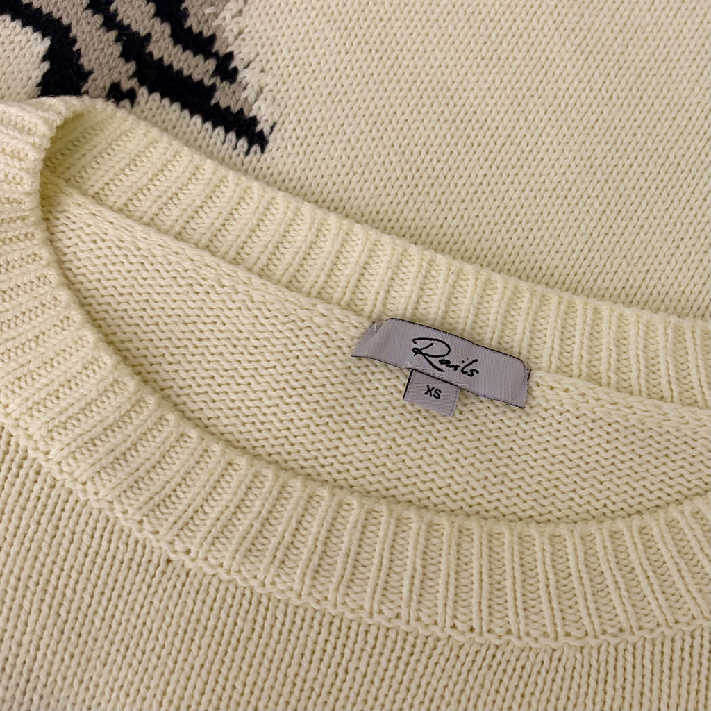 RAILS Perci Animal Star Sweater Ivory Black Camel Cotton Blend Knit X-Small