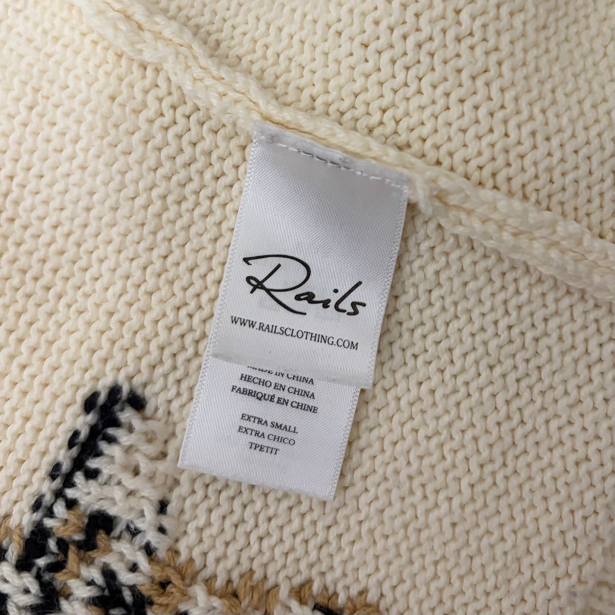 RAILS Perci Animal Star Sweater Ivory Black Camel Cotton Blend Knit X-Small