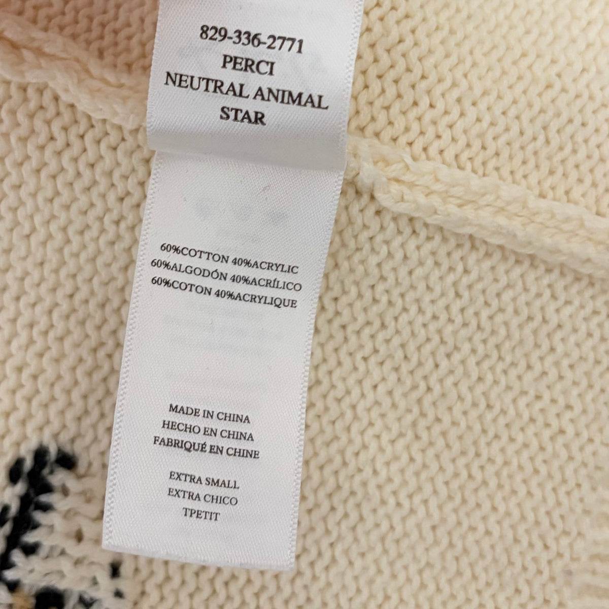 RAILS Perci Animal Star Sweater Ivory Black Camel Cotton Blend Knit X-Small