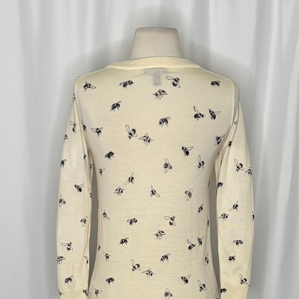J. CREW Tippi Bee Print Embellished Merino Wool Sweater Cream X-Small