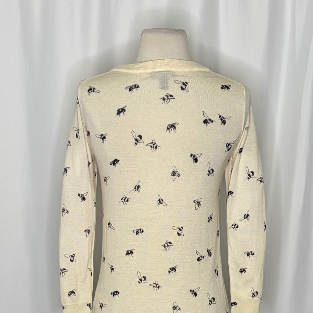 J. CREW Tippi Bee Print Embellished Merino Wool Sweater Cream X-Small