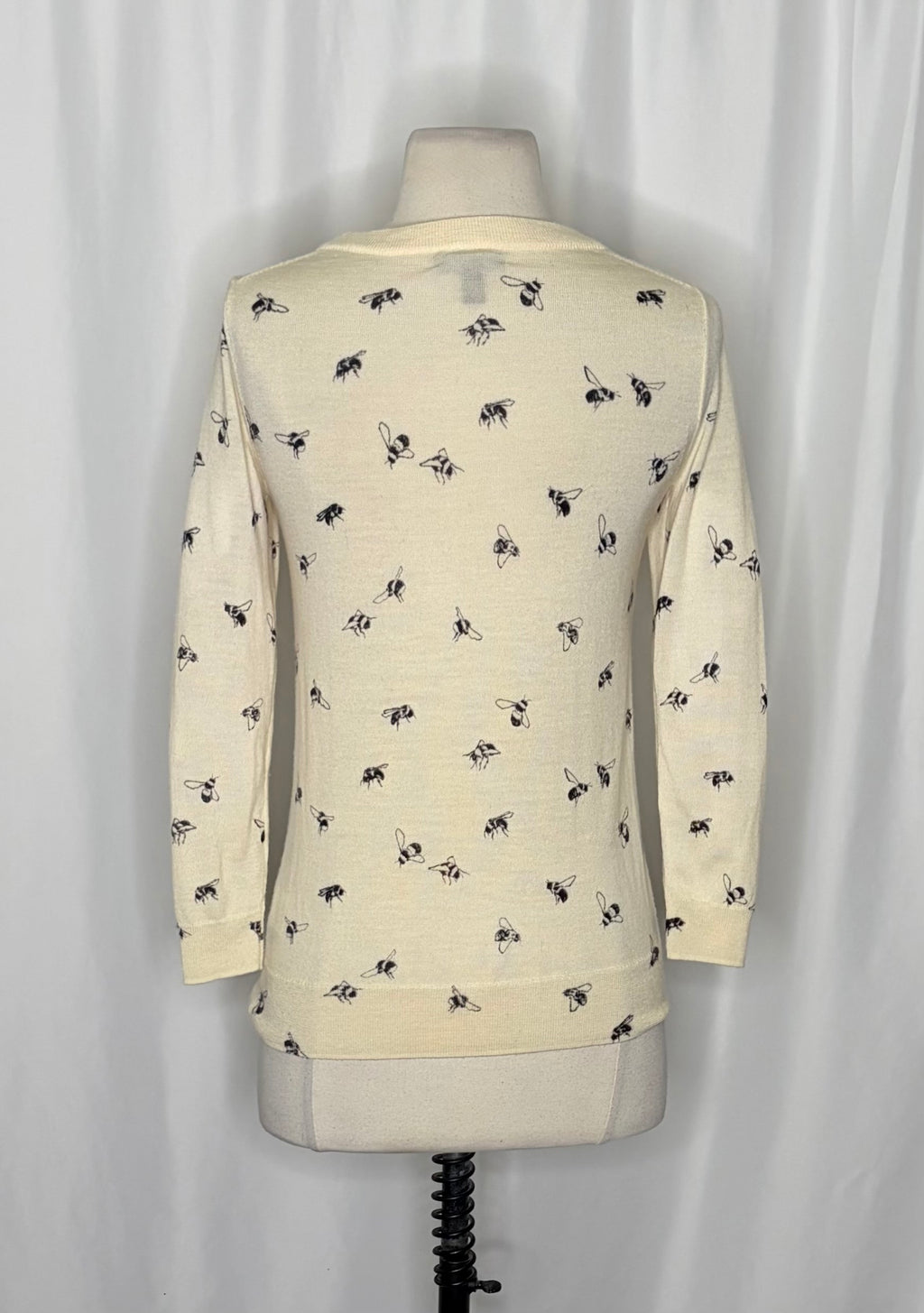 J. CREW Tippi Bee Print Embellished Merino Wool Sweater Cream X-Small
