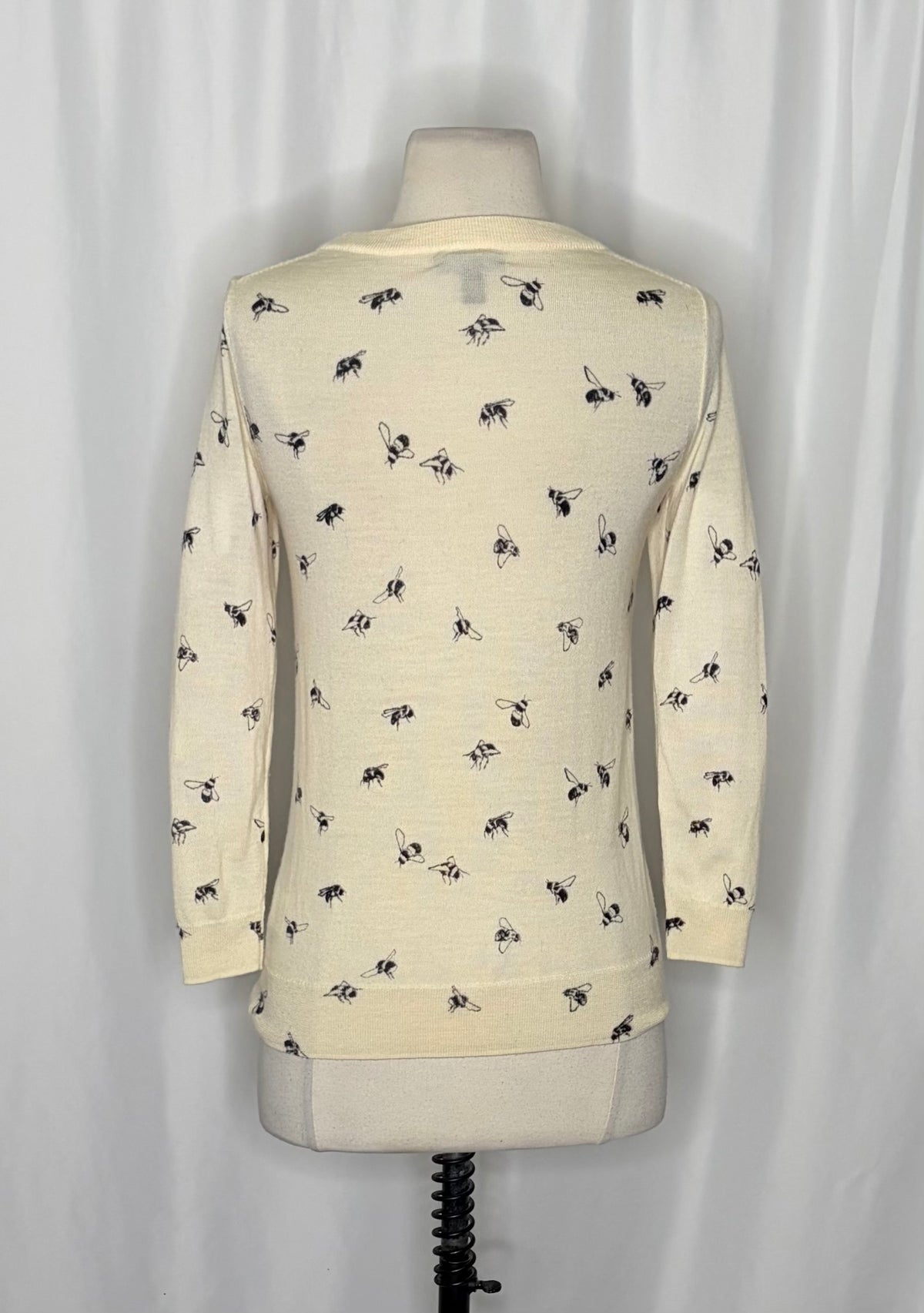 J. CREW Tippi Bee Print Embellished Merino Wool Sweater Cream X-Small