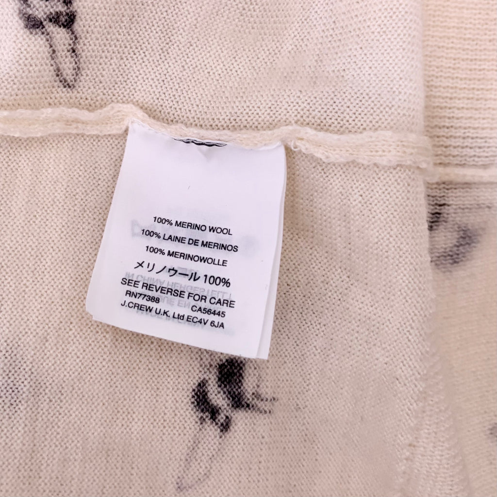 J. CREW Tippi Bee Print Embellished Merino Wool Sweater Cream X-Small
