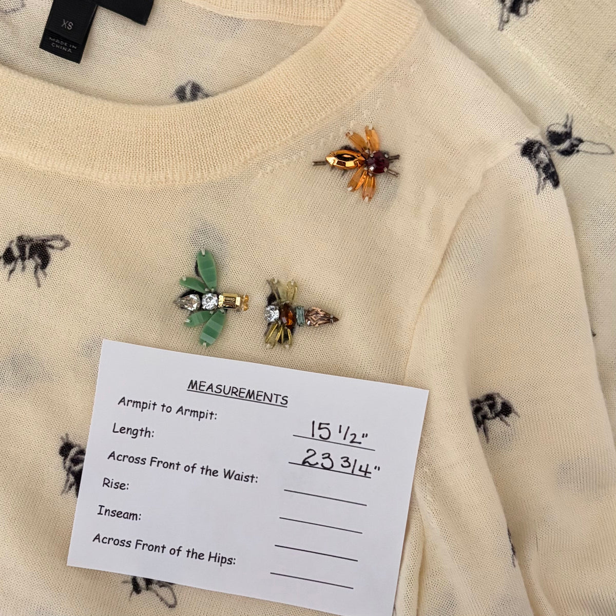 J. CREW Tippi Bee Print Embellished Merino Wool Sweater Cream X-Small