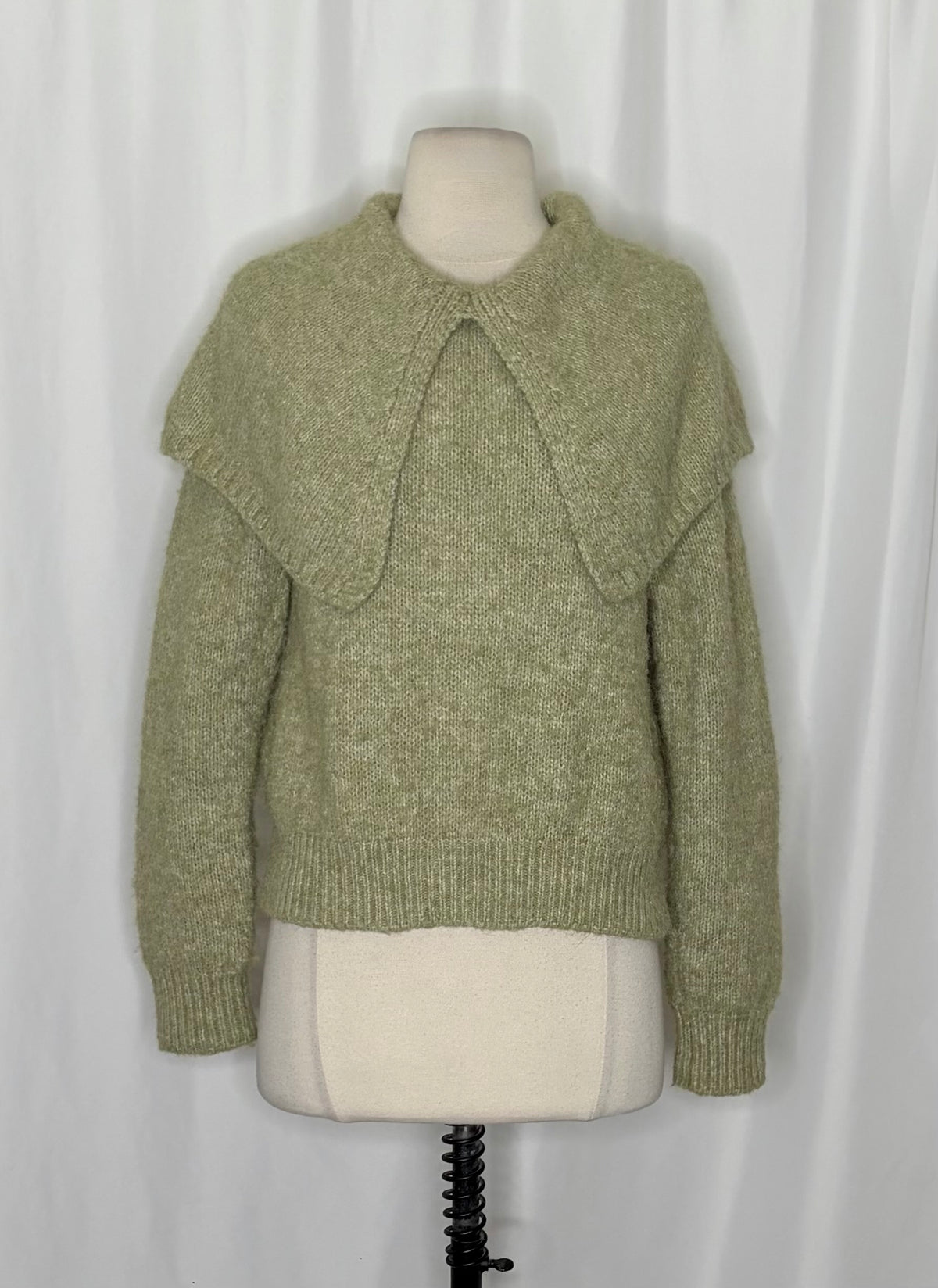 ZARA Wide Lapel Cape Collar Knit Sweater Sage Green Pullover Cottagecore Medium