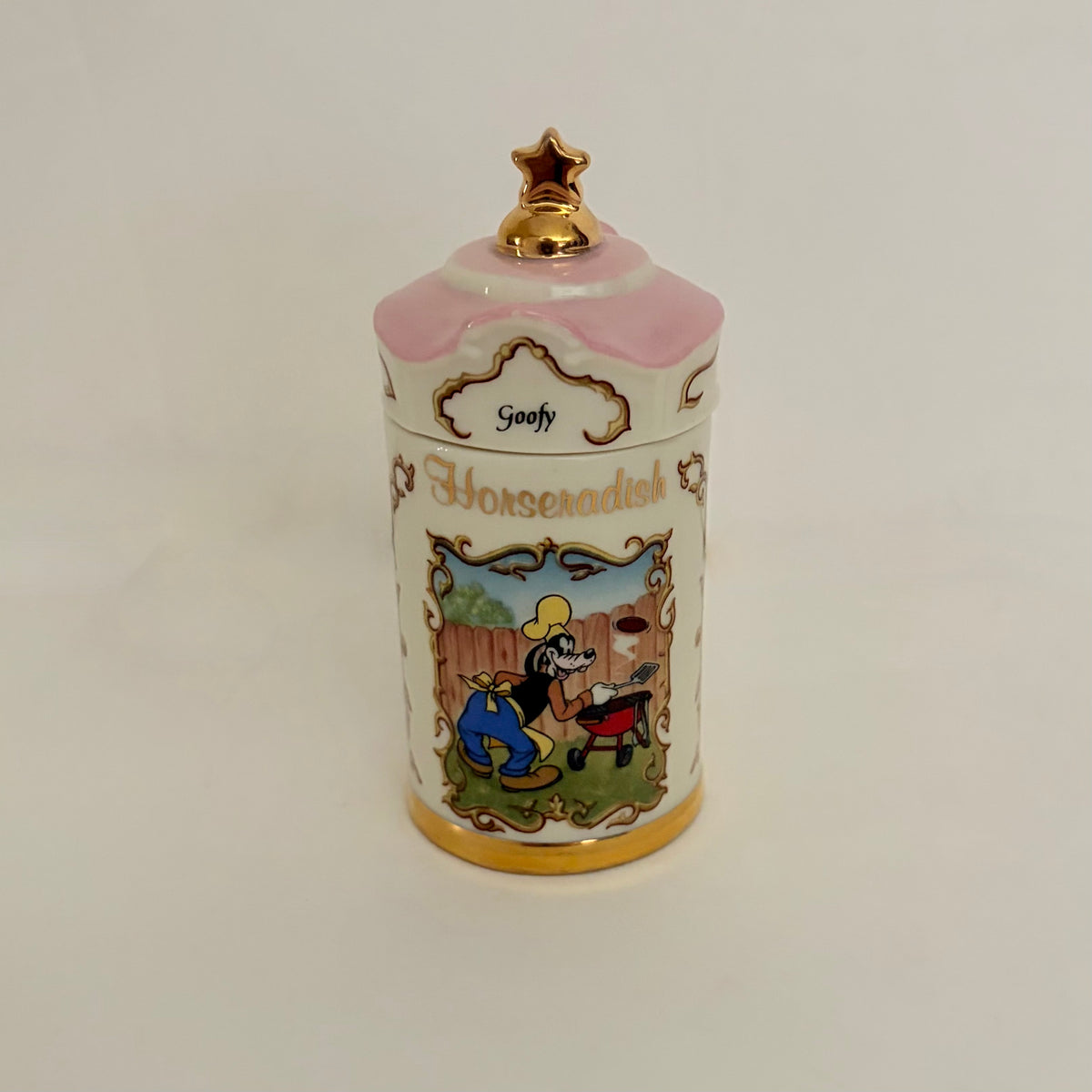 Vintage 1995 LENOX Disney Goofy Horseradish Spice Jar Porcelain Gold Kitchen
