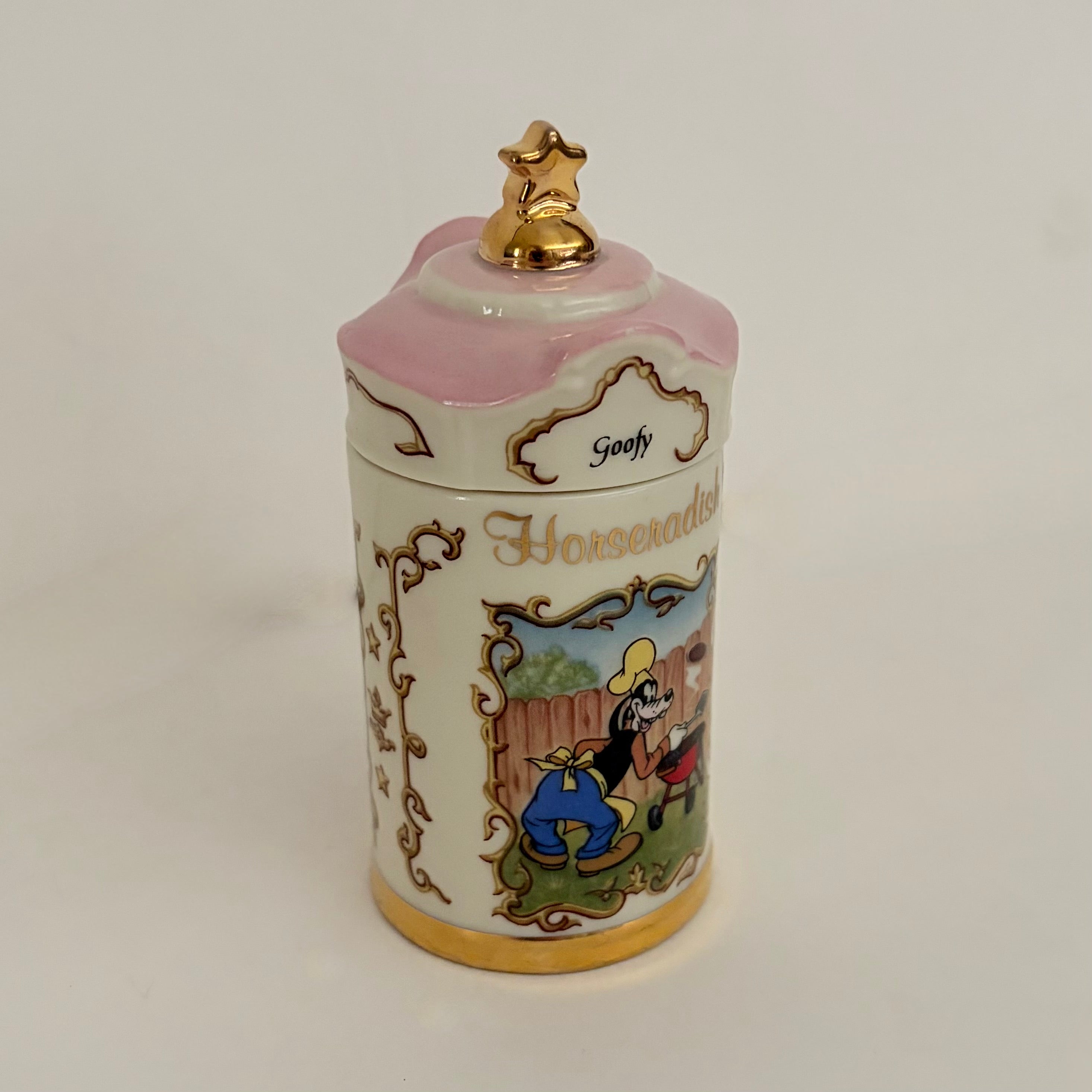Vintage 1995 LENOX Disney Goofy Horseradish Spice Jar Porcelain Gold Kitchen