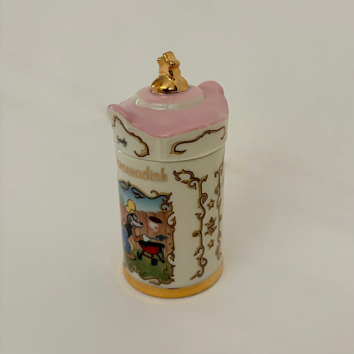Vintage 1995 LENOX Disney Goofy Horseradish Spice Jar Porcelain Gold Kitchen