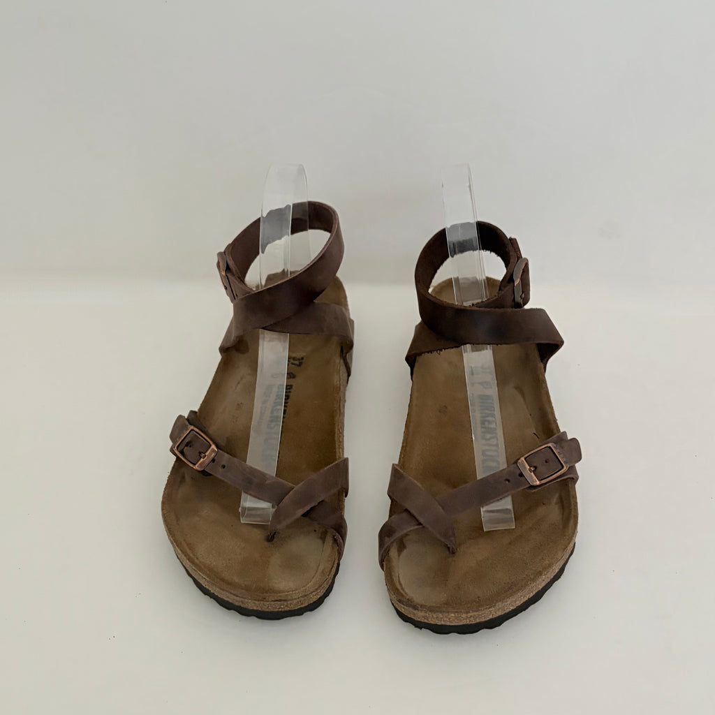 BIRKENSTOCK Yara Habana Oiled Leather Ankle Strap Sandals Bohemian Brown 37