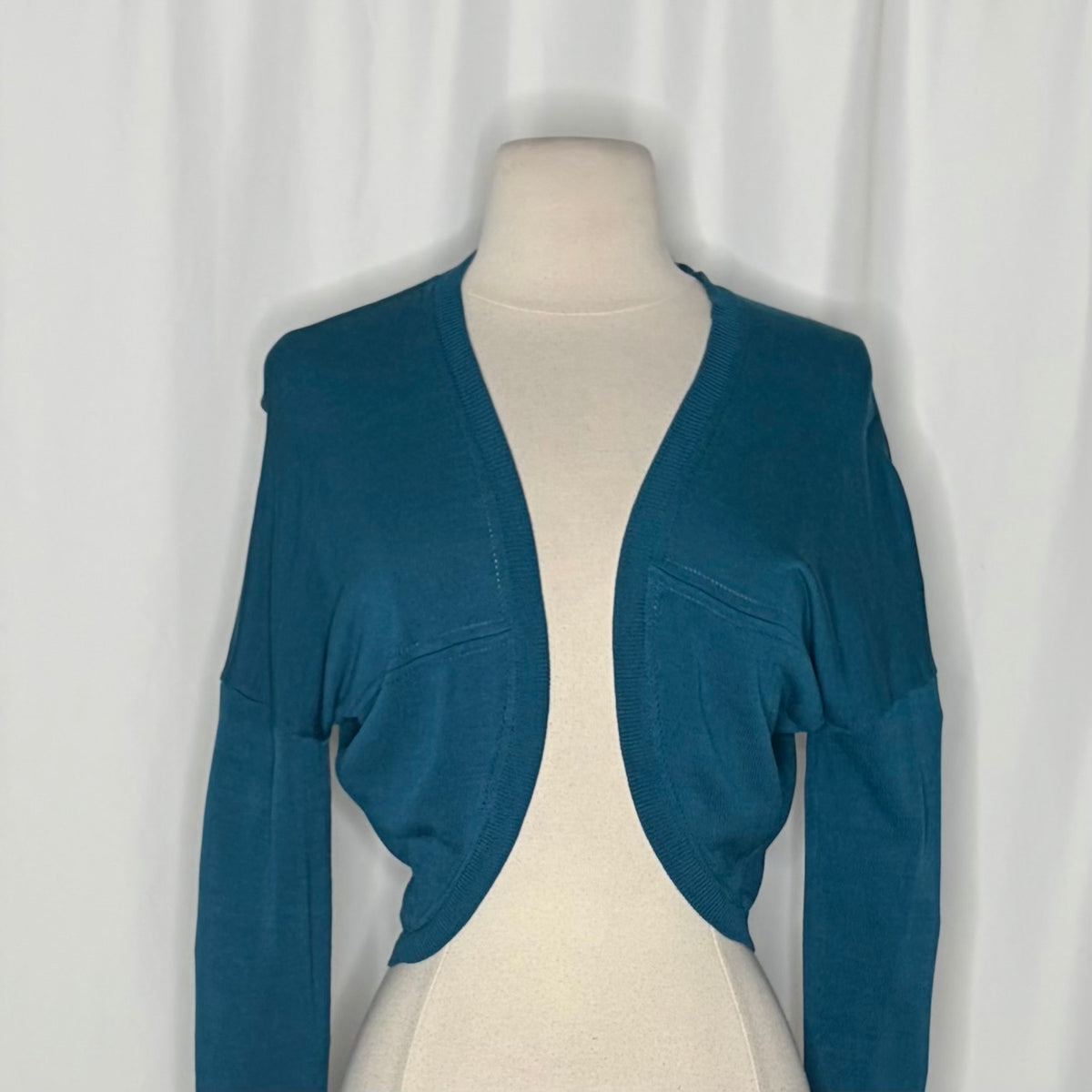 LK BENNETT Dayna Cardigan Teal Deep Lake Cropped Pointelle Knit Sweater Medium
