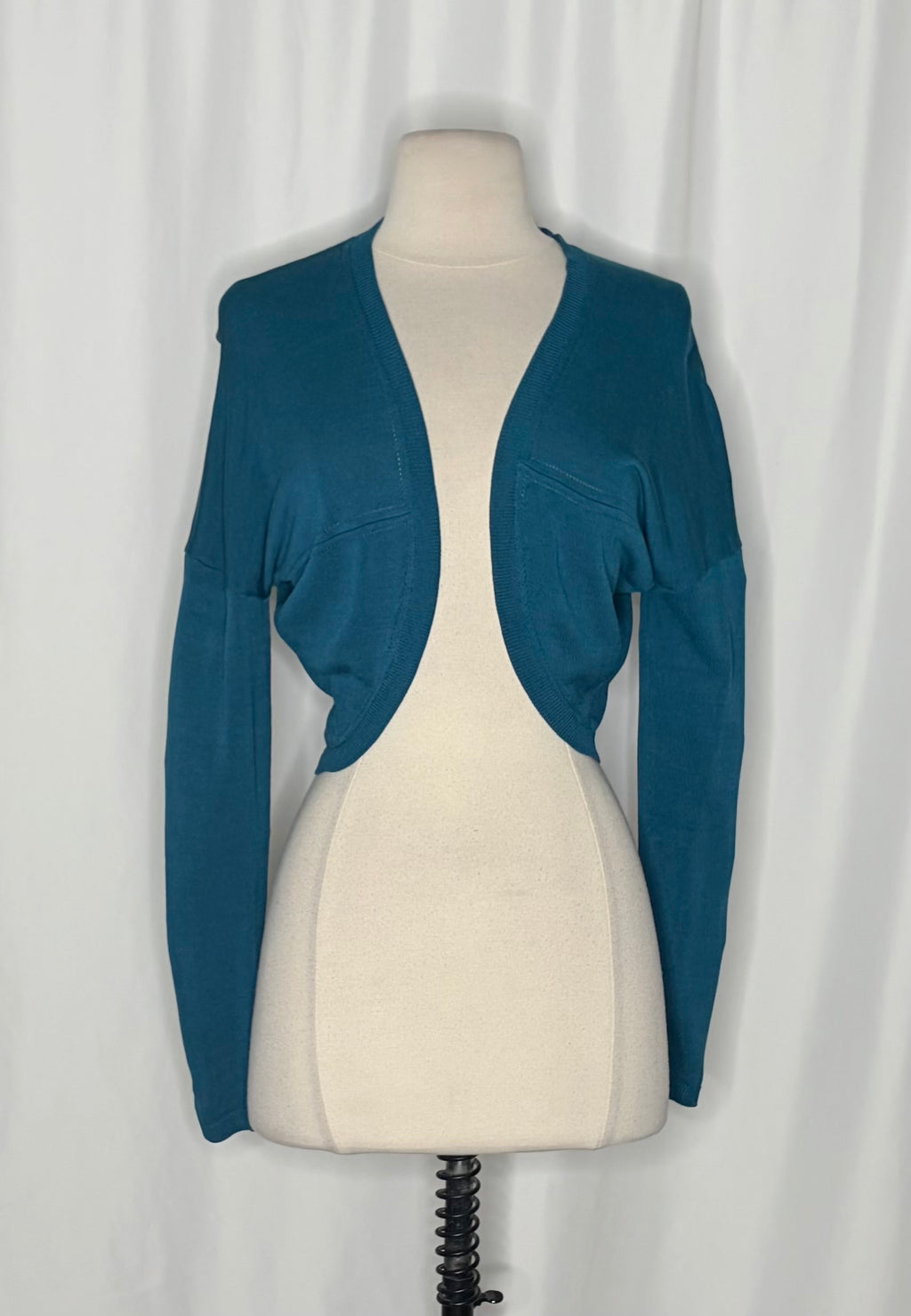 LK BENNETT Dayna Cardigan Teal Deep Lake Cropped Pointelle Knit Sweater Medium