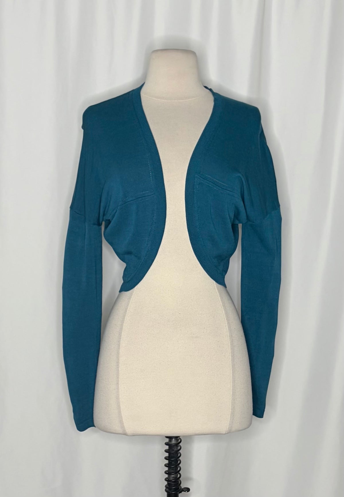 LK BENNETT Dayna Cardigan Teal Deep Lake Cropped Pointelle Knit Sweater Medium