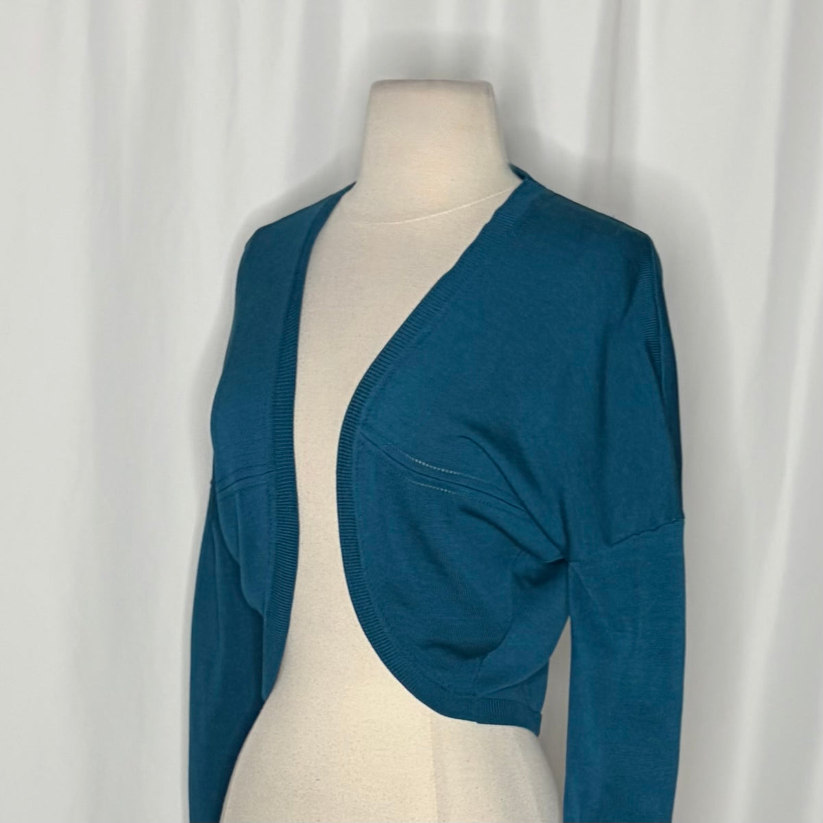 LK BENNETT Dayna Cardigan Teal Deep Lake Cropped Pointelle Knit Sweater Medium