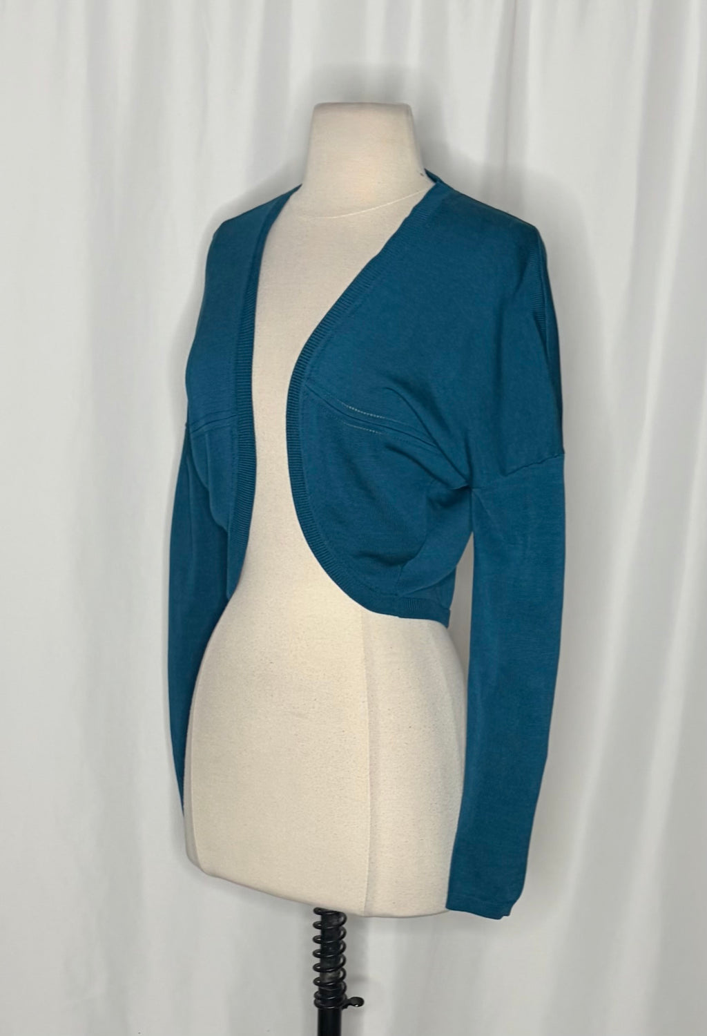 LK BENNETT Dayna Cardigan Teal Deep Lake Cropped Pointelle Knit Sweater Medium