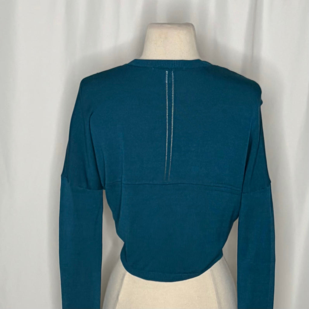 LK BENNETT Dayna Cardigan Teal Deep Lake Cropped Pointelle Knit Sweater Medium